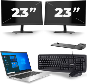 HP EliteBook 845 G7 - AMD Ryzen 3 Pro 4450U - 14 inch - 8GB RAM - 256GB SSD - Windows 10 Home + 2x 23 inch Monitor