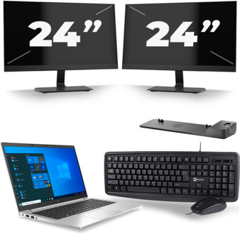 HP EliteBook 845 G7 - AMD Ryzen 3 Pro 4450U - 14 inch - 8GB RAM - 256GB SSD - Windows 10 Home + 2x 24 inch Monitor - small