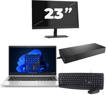 HP EliteBook 845 G8 - AMD Ryzen 7 PRO 5850U - 14 inch - 16GB RAM - 256GB SSD - Windows 11 Home + 1x 23 inch Monitor
