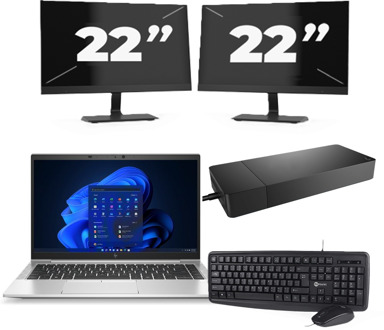 HP EliteBook 845 G8 - AMD Ryzen 7 PRO 5850U - 14 inch - 16GB RAM - 256GB SSD - Windows 11 Home + 2x 22 inch Monitor