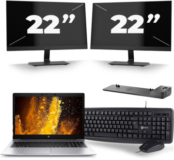 HP EliteBook 850 G6 - Intel Core i5-8e Generatie - 15 inch - 16GB RAM - 256GB SSD - Windows 11 + 2x 22 inch Monitor