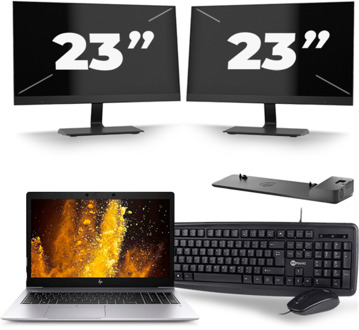 HP EliteBook 850 G6 - Intel Core i5-8e Generatie - 15 inch - 16GB RAM - 256GB SSD - Windows 11 + 2x 23 inch Monitor