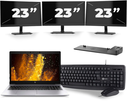 HP EliteBook 850 G6 - Intel Core i5-8e Generatie - 15 inch - 16GB RAM - 256GB SSD - Windows 11 + 3x 23 inch Monitor
