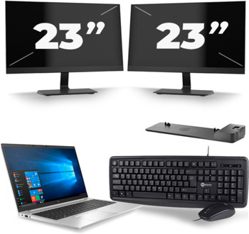 HP EliteBook 850 G7 - Intel Core i5-10e Generatie - 15 inch - 16GB RAM - 256GB SSD - Windows 11 + 2x 23 inch Monitor