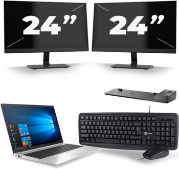 HP EliteBook 850 G7 - Intel Core i5-10e Generatie - 15 inch - 8GB RAM - 256GB SSD - Windows 11 + 2x 24 inch Monitor - small
