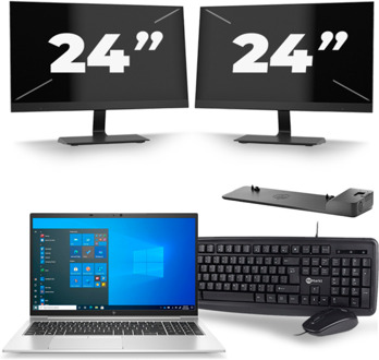HP EliteBook 850 G8 - Intel Core i5-11e Generatie - 15 inch - 16GB RAM - 256GB SSD - Windows 11 + 2x 24 inch Monitor