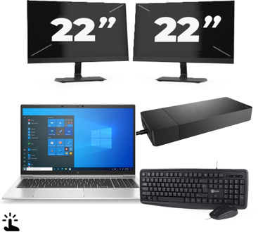 HP EliteBook 850 G8 - Intel Core i5-11e Generatie - 15 inch - Touch - 16GB RAM - 256GB SSD - Windows 11 Home + 2x 22 inch Monitor