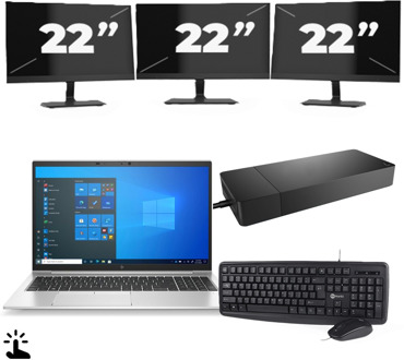 HP EliteBook 850 G8 - Intel Core i5-11e Generatie - 15 inch - Touch - 16GB RAM - 256GB SSD - Windows 11 Home + 3x 22 inch Monitor