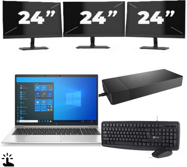 HP EliteBook 850 G8 - Intel Core i5-11e Generatie - 15 inch - Touch - 16GB RAM - 256GB SSD - Windows 11 Home + 3x 24 inch Monitor