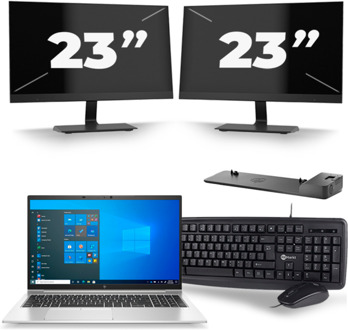 HP EliteBook 850 G8 - Intel Core i7-11e Generatie - 15 inch - 16GB RAM - 256GB SSD - Windows 11 Home + 2x 23 inch Monitor