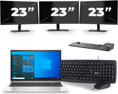 HP EliteBook 850 G8 - Intel Core i7-11e Generatie - 15 inch - 8GB RAM - 256GB SSD - Windows 11 Home + 3x 23 inch Monitor - small