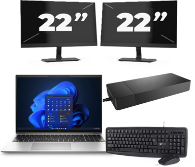 HP EliteBook 860 G9 - Intel Core i5-12e Generatie - 16 inch - 8GB RAM - 256GB SSD - Windows 11 Home + 2x 22 inch Monitor - small