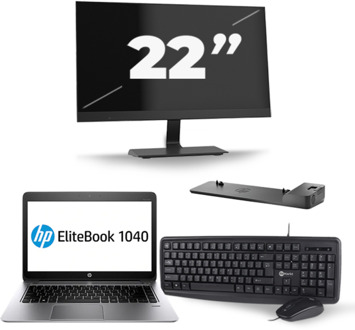 HP EliteBook Folio 1040 G3 - Intel Core i5-6e Generatie - 14 inch - 8GB RAM - 256GB SSD - Windows 11 + 1x 22 inch Monitor