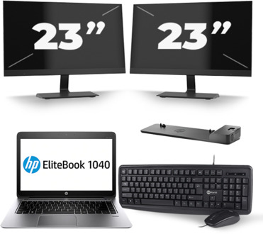 HP EliteBook Folio 1040 G3 - Intel Core i5-6e Generatie - 14 inch - 8GB RAM - 256GB SSD - Windows 11 + 2x 23 inch Monitor