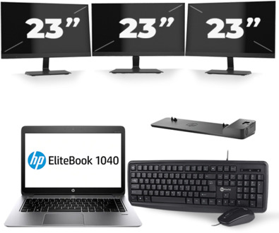 HP EliteBook Folio 1040 G3 - Intel Core i5-6e Generatie - 14 inch - 8GB RAM - 256GB SSD - Windows 11 + 3x 23 inch Monitor