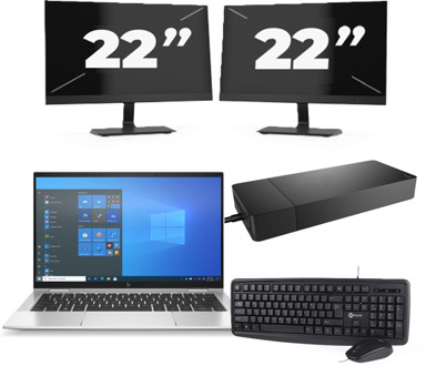 HP EliteBook x360 1030 G8 - Intel Core i7-11e Generatie - 13 inch - 16GB RAM - 256GB SSD - Windows 11 Home + 2x 22 inch Monitor
