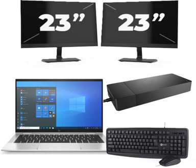 HP EliteBook x360 1030 G8 - Intel Core i7-11e Generatie - 13 inch - 16GB RAM - 256GB SSD - Windows 11 Home + 2x 23 inch Monitor