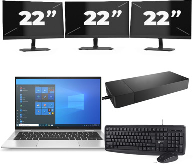 HP EliteBook x360 1030 G8 - Intel Core i7-11e Generatie - 13 inch - 16GB RAM - 256GB SSD - Windows 11 Home + 3x 22 inch Monitor
