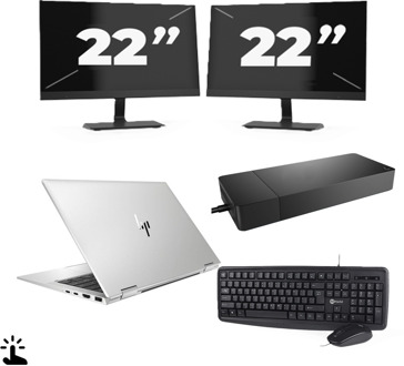 HP EliteBook x360 1040 G7 - Intel Core i7-10e Generatie - 14 inch - Touch - 16GB RAM - 256GB SSD - Windows 11 + 2x 22 inch Monitor