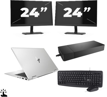 HP EliteBook x360 1040 G7 - Intel Core i7-10e Generatie - 14 inch - Touch - 16GB RAM - 256GB SSD - Windows 11 + 2x 24 inch Monitor