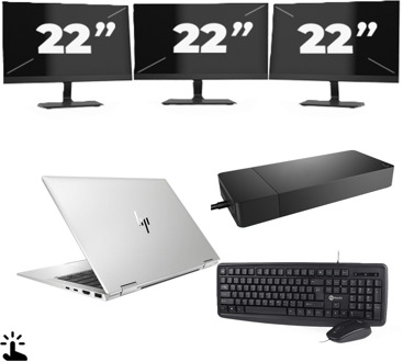 HP EliteBook x360 1040 G7 - Intel Core i7-10e Generatie - 14 inch - Touch - 16GB RAM - 256GB SSD - Windows 11 + 3x 22 inch Monitor