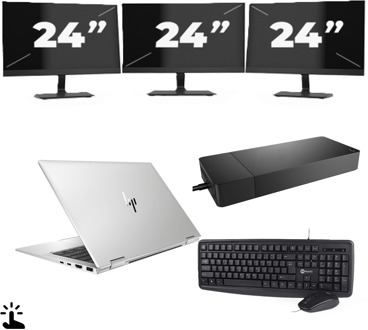 HP EliteBook x360 1040 G7 - Intel Core i7-10e Generatie - 14 inch - Touch - 16GB RAM - 256GB SSD - Windows 11 + 3x 24 inch Monitor