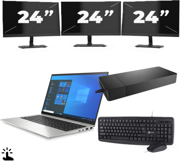 HP EliteBook x360 1040 G8 - Intel Core i7-11e Generatie - 14 inch - Touch - 16GB RAM - 256GB SSD - Windows 11 + 3x 24 inch Monitor