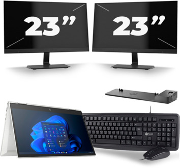 HP EliteBook x360 830 G8 - Intel Core i5-11e Generatie - 13 inch - 16GB RAM - 256GB SSD - Windows 11 Home + 2x 23 inch Monitor