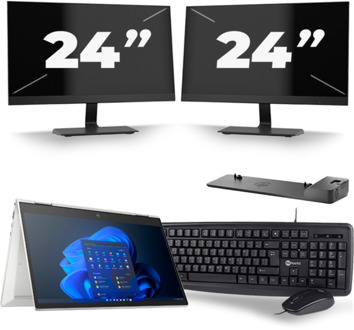 HP EliteBook x360 830 G8 - Intel Core i5-11e Generatie - 13 inch - 16GB RAM - 256GB SSD - Windows 11 Home + 2x 24 inch Monitor