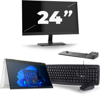 HP EliteBook x360 830 G8 - Intel Core i7-11e Generatie - 13 inch - 16GB RAM - 256GB SSD - Windows 11 Home + 1x 24 inch Monitor