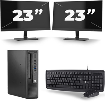 HP EliteDesk 800 G1 USFF - Intel Core i5-4e Generatie - 8GB RAM - 256GB SSD - Windows 10 + 2x 23 inch Monitor