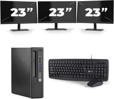 HP EliteDesk 800 G1 USFF - Intel Core i5-4e Generatie - 8GB RAM - 256GB SSD - Windows 10 + 3x 23 inch Monitor