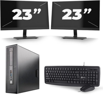 HP EliteDesk 800 G2 SFF - Intel Core i3-6e Generatie - 8GB RAM - 256GB SSD - Windows 11 + 2x 23 inch Monitor Zwart - small