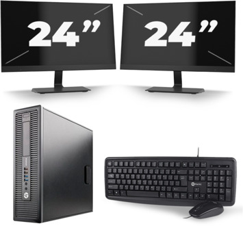 HP EliteDesk 800 G2 SFF - Intel Core i5-6e Generatie - 8GB RAM - 256GB SSD - Windows 11 + 2x 24 inch Monitor Zwart - small