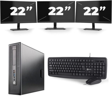 HP EliteDesk 800 G2 SFF - Intel Core i7-6e Generatie - 8GB RAM - 256GB SSD - Windows 11 + 3x 22 inch Monitor Zwart - small