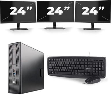 HP EliteDesk 800 G2 SFF - Intel Core i7-6e Generatie - 8GB RAM - 256GB SSD - Windows 11 + 3x 24 inch Monitor Zwart - small