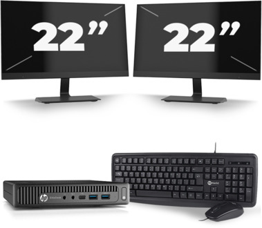 HP EliteDesk 800 G2 USFF - Intel Core i5-6e Generatie - 8GB RAM - 256GB SSD - Windows 11 + 2x 22 inch Monitor