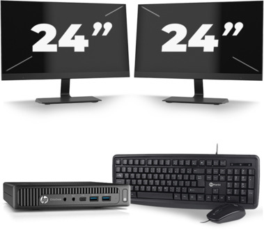 HP EliteDesk 800 G2 USFF - Intel Core i5-6e Generatie - 8GB RAM - 256GB SSD - Windows 11 + 2x 24 inch Monitor