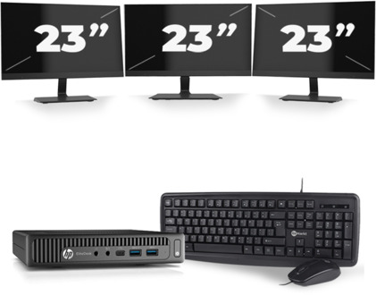 HP EliteDesk 800 G2 USFF - Intel Core i5-6e Generatie - 8GB RAM - 256GB SSD - Windows 11 + 3x 23 inch Monitor