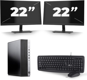 HP EliteDesk 800 G3 SFF - Intel Core i5-6e Generatie - 8GB RAM - 256GB SSD - Windows 11 + 2x 22 inch Monitor