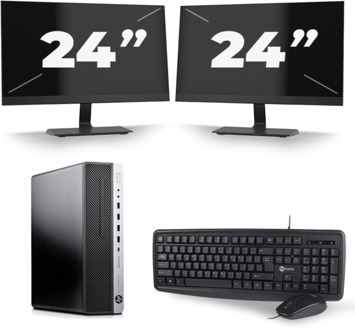 HP EliteDesk 800 G3 SFF - Intel Core i5-6e Generatie - 8GB RAM - 256GB SSD - Windows 11 + 2x 24 inch Monitor