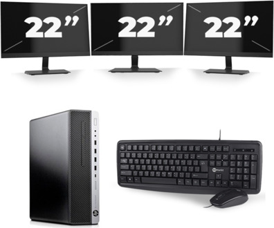HP EliteDesk 800 G3 SFF - Intel Core i5-6e Generatie - 8GB RAM - 256GB SSD - Windows 11 + 3x 22 inch Monitor