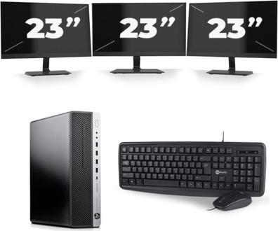 HP EliteDesk 800 G3 SFF - Intel Core i5-6e Generatie - 8GB RAM - 256GB SSD - Windows 11 + 3x 23 inch Monitor
