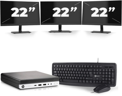 HP EliteDesk 800 G3 USFF - Intel Core i5-6e Generatie - 8GB RAM - 256GB SSD - Windows 11 + 3x 22 inch Monitor