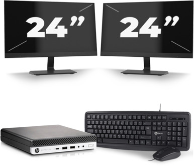 HP EliteDesk 800 G5 USFF - Intel Core i5-9e Generatie - 8GB RAM - 256GB SSD - Windows 11 + 2x 24 inch Monitor Zwart - small