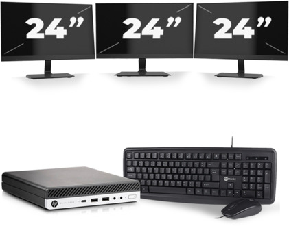 HP EliteDesk 800 G5 USFF - Intel Core i5-9e Generatie - 8GB RAM - 256GB SSD - Windows 11 + 3x 24 inch Monitor Preto - small