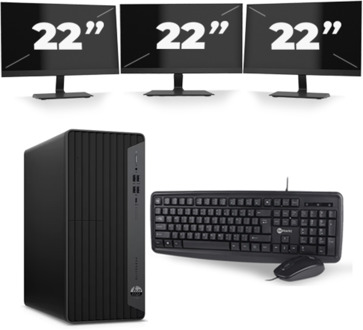 HP EliteDesk 800 G6 Tower - Intel Core i5-10e Generatie - 16GB RAM - 256GB SSD - Windows 11 + 3x 22 inch Monitor