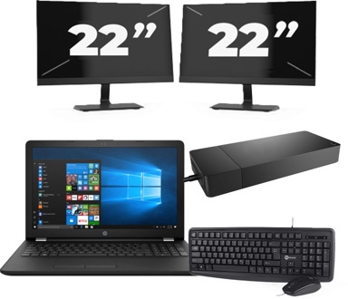 HP Laptop 15-BW000 - AMD A6-9220 - 15 inch - 8GB RAM - 256GB SSD - Windows 10 Home + 2x 22 inch Monitor