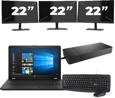 HP Laptop 15-BW000 - AMD A6-9220 - 15 inch - 8GB RAM - 256GB SSD - Windows 10 Home + 3x 22 inch Monitor