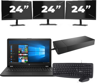 HP Laptop 15-BW000 - AMD A6-9220 - 15 inch - 8GB RAM - 256GB SSD - Windows 10 Home + 3x 24 inch Monitor